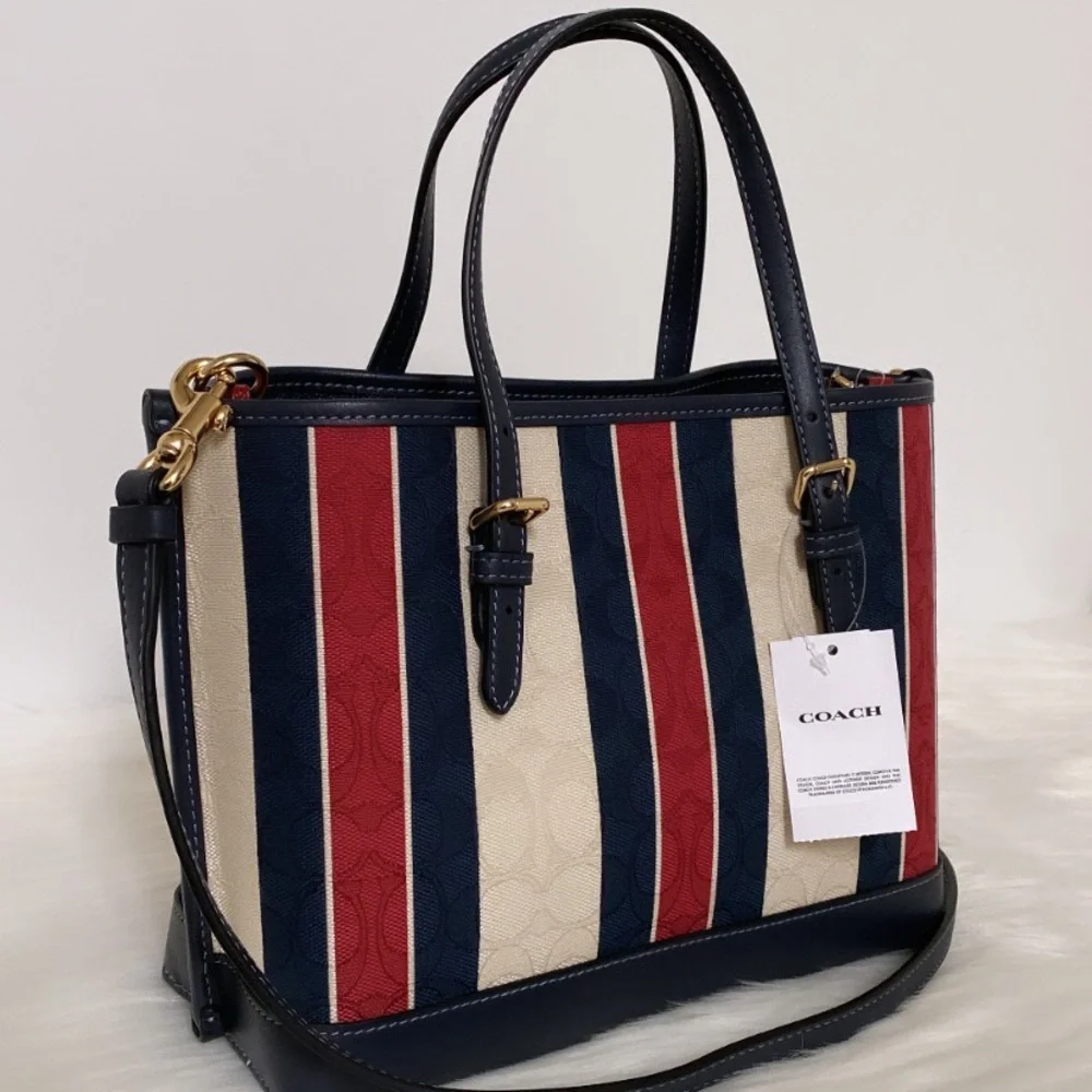 NWT💃Coach Mollie Tote 25 In Signature Jacquard With Stripes - Picture 4 of 13